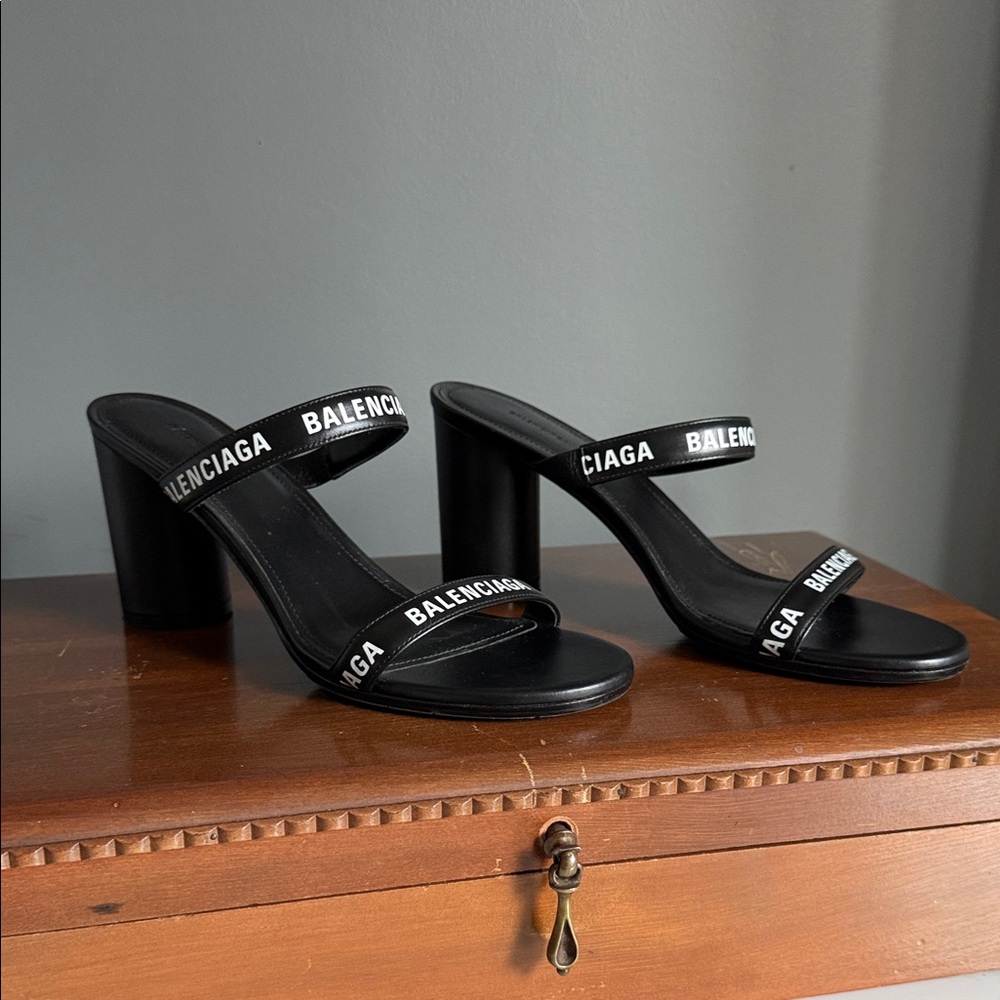 Balenciaga Black Logo Heeled Mules